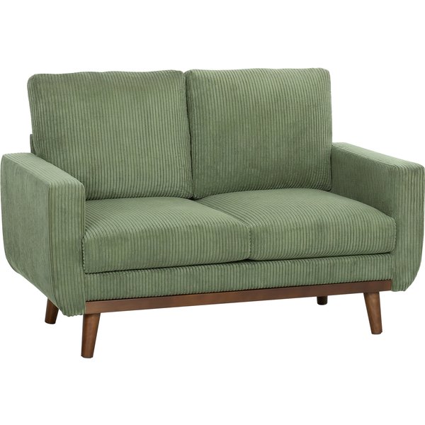 HOMCOM Sofa 2 Sitzer 134 cm Cord Couch mit dicker Rückenlehne, Holzlatten-Akzent, Armlehne Bequeme Moderne Stoffcouch für kleine Räume, Wohnzimmer, Schlafzimmer, einfache Montage, Grün Aosom