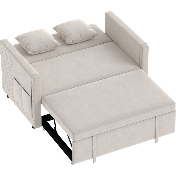 Homcom Canapé Convertible 2 Places 3 En 1, Canapé-Lit Clic Clac En Velours Hollandais, Dossier RéGlable, 2 Oreillers, Beige-image