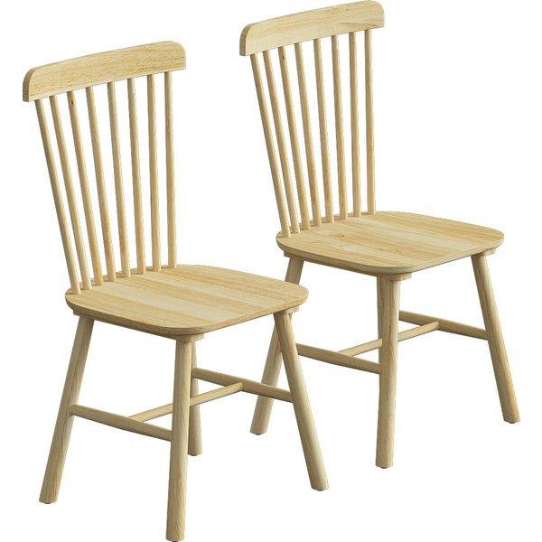 Homcom Lot De 2 Chaises De Salle à Manger, Chaises Cuisine En Bois D'héVéA, Dossier Incurvé, Bords Arrondis, Bois Naturel-image