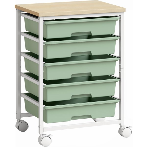 HOMCOM 6-Tier Storage Trolley on Wheels, Metal Kitchen Rolling Cart with 5 Pull-Out Drawers, Green