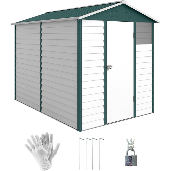 Outsunny 9 x 6ft Galvanised Steel Shed, Outdoor Storage Shed with Lockable Door and Sloped Roof for Backyard, Outdoor, White Aosom UK