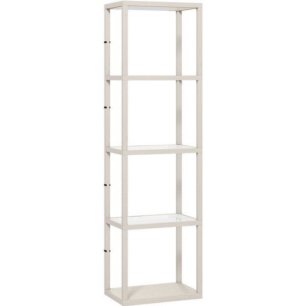 HOMCOM LED Floor Lamp with Glass Shelves, 4 Layers Dimmable Tall Standing Lamp, Modern Column Shelf Floor Light for Living Room, Bedroom, Office, Oak