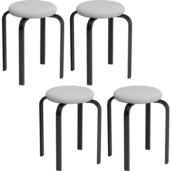 HOMCOM Stackable Stools Modern Cushioned Round Backless Stools Set of 4 Kitchen Dining Room Grey
