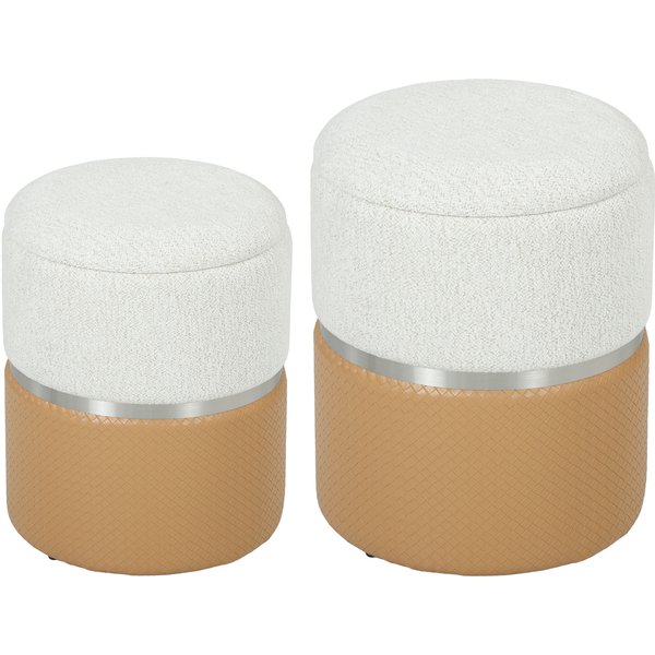 HOMCOM Nesting Round Ottoman with Storage Set of 2 - Cream/Brown