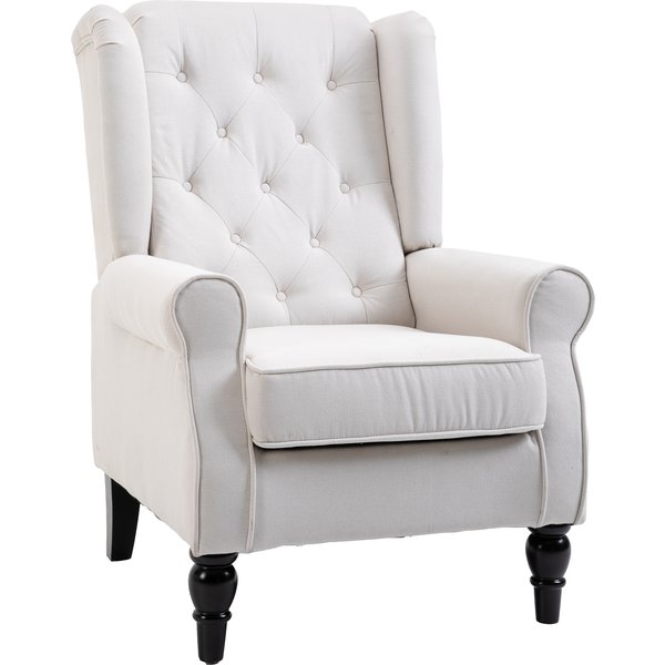 Homcom Fauteuil à Oreilles Fauteuil De Relaxation Fauteuil Vintage Avec Capitonnage Pieds TournéS 74 Cm X 86 Cm X 102 Cm Blanc CrèMe-image