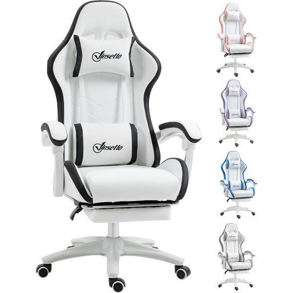 Vinsetto Racing Gaming Chair, Reclining PU Leather Computer Chair with 360 Degree Swivel Seat, Footrest, Removable Headrest White and Black Aosom UK