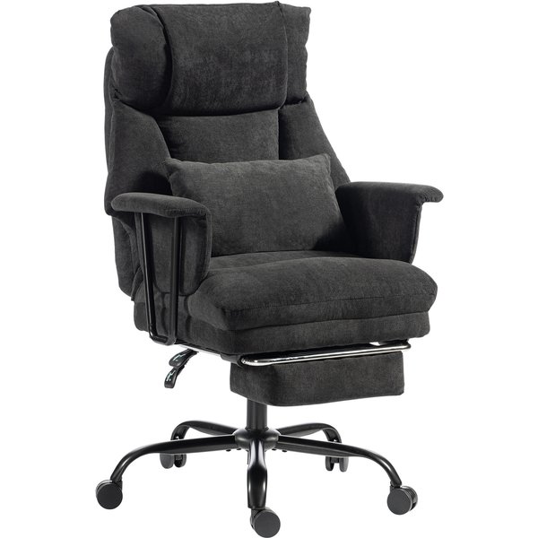 HOMCOM Office Chair, 180kg Heavy Duty Linen Computer Desk Chair with Lumbar Support, Wide Seat, Spring Cushion, Black