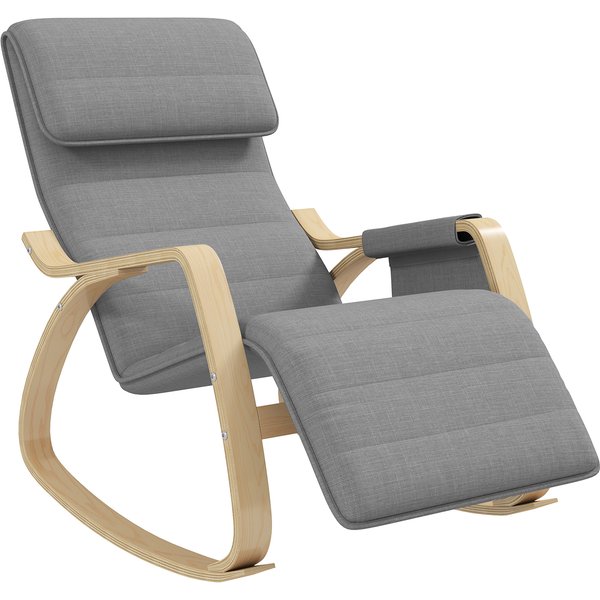 Homcom Fauteuil Relax à Bascule Fauteuil Allaitement Avec Repose-Pieds RéGlable, Poche LatéRale Et Appui-TêTe, Gris-image