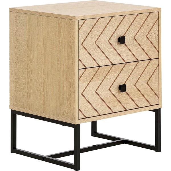 Homcom Table De Chevet Table De Nuit Style Graphique 48L X 39,5L X 60H Cm 2 Tiroirs MéTal Noir Panneaux Particules Mdf Imitation Bois Clair-image