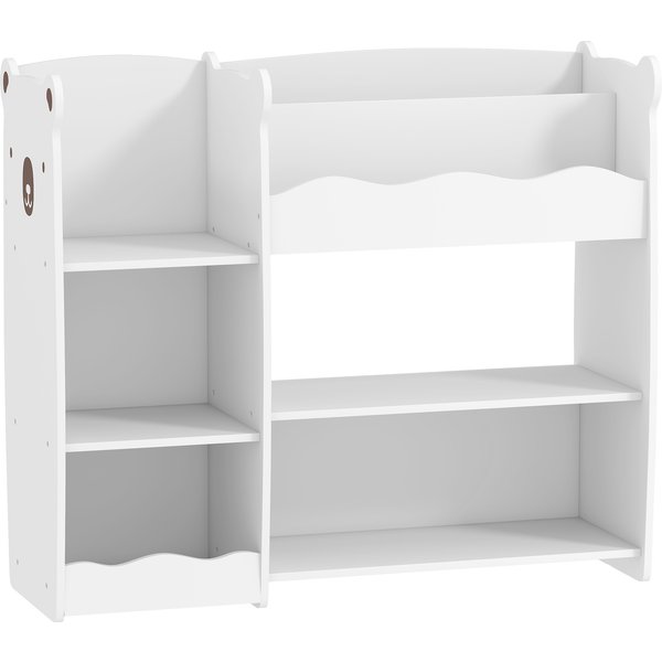 AIYAPLAY Kids Toy Storage Unit, Bear Design Kids Bookshelf and Toy Organiser, for Bedroom, Nursery, Playroom, White