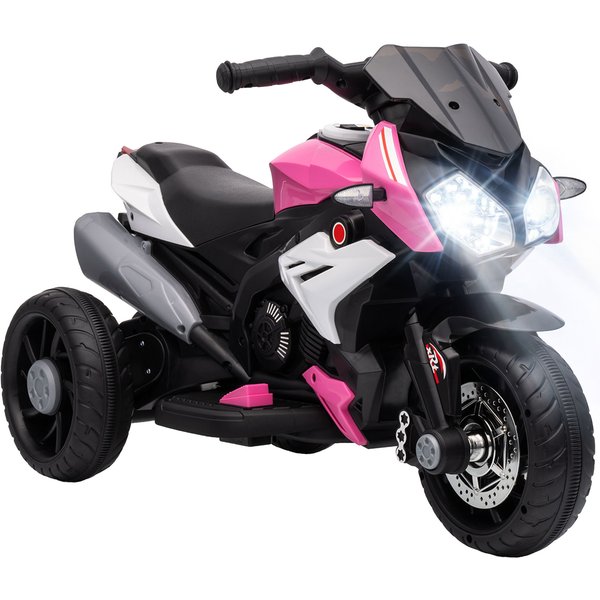 Homcom Moto éLectrique Enfants 3 Roues 6 V, Voiture éLectrique Enfants 3 à 5 Ans, Effets Lumineux Et Sonores, 86X42X52Cm, Rose-image