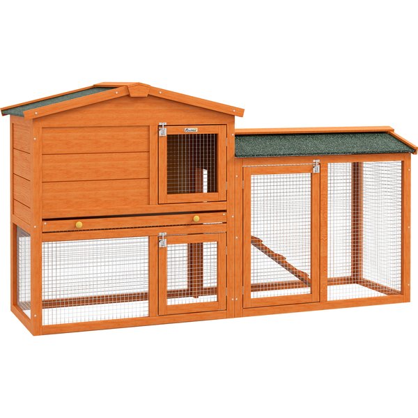 Pawhut Clapier Cage à Lapins Rongeurs 2 Niveaux 3 Portes Verrouillables Tiroir à DéJection 150L X 45L X 85H Cm Bois Massif Sapin-image