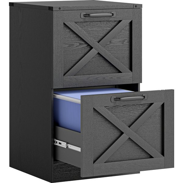 Homcom Caisson De Bureau Avec 2 Tiroirs, Dossiers Suspendus Pour Formats Lettre/A4, Style Rustique, 40X40X71Cm, Noir-image