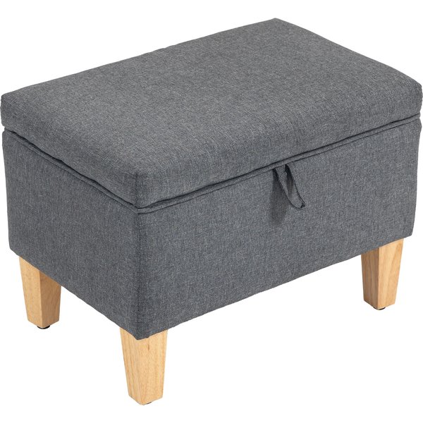 HOMCOM 16L Linen Storage Ottoman Padded Footstool with Rubberwood Legs for Storage Box, Bed End, Shoe Bench, Seating, Charcoal Grey