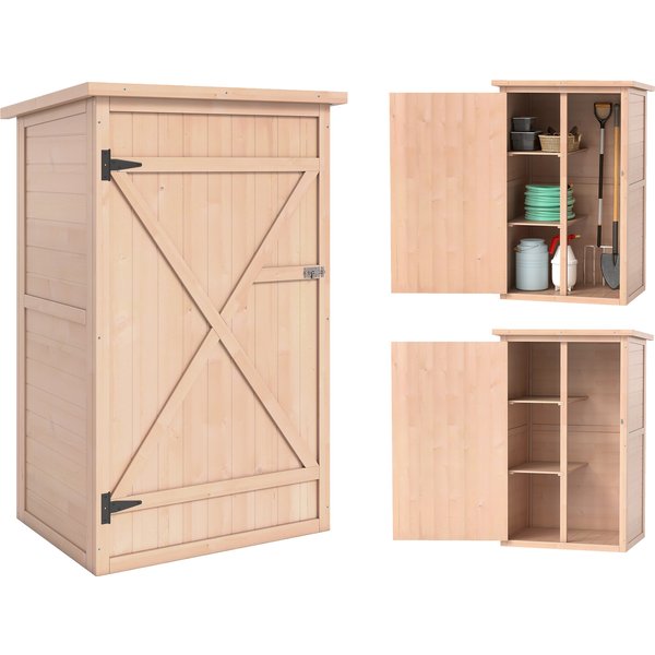 Outsunny Wooden Garden Sheds, Fir Wood Tool Cabinet Organiser Small Shed with Shelves and Bolt Latch, 75L x 56W x115Hcm Aosom UK