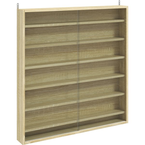HOMCOM Six Shelf Display Cabinet, with Glass Doors - Oak
