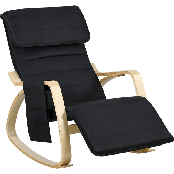 Homcom Fauteuil Relax à Bascule Fauteuil Allaitement Avec Repose-Pieds RéGlable, Poche LatéRale Et Appui-TêTe, Noir-image