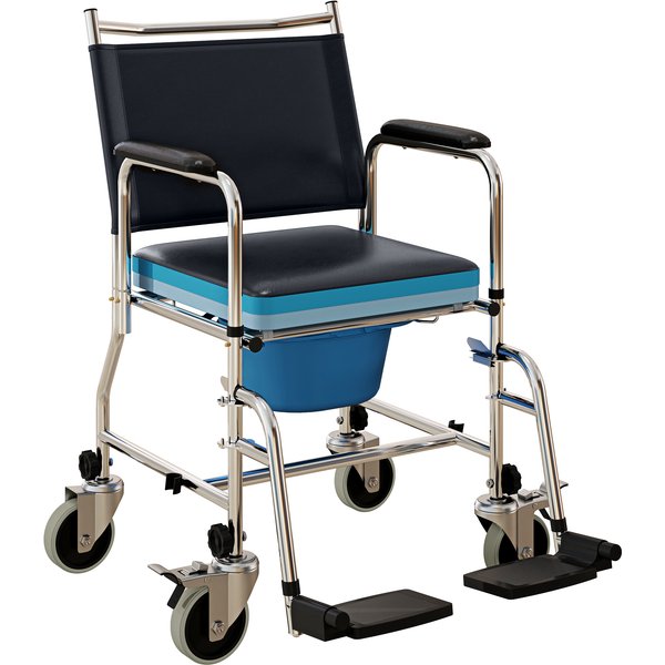 HOMCOM Rolling Shower Chair with Wheels, Bedside Commode Wheelchair with Padded Seat, Backrest, Black Aosom UK