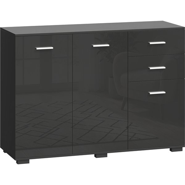 HOMCOM Sideboard, Modern Storage Cabinet with 2 Drawers, 3 Doors and Adjustable Shelves, High Gloss Black