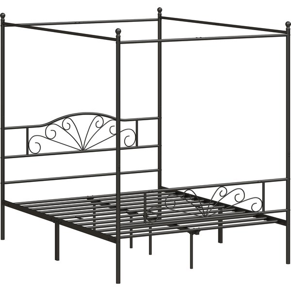 HOMCOM Canopy Bed Frame King Size, Metal Platform Bed Frame with Headboard and Footboard, Underbed Storage, Black