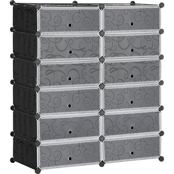Homcom Armoire Modulable 12 Cubes 24 Paires Chaussures Design Noir Et Blanc Aosom France-image