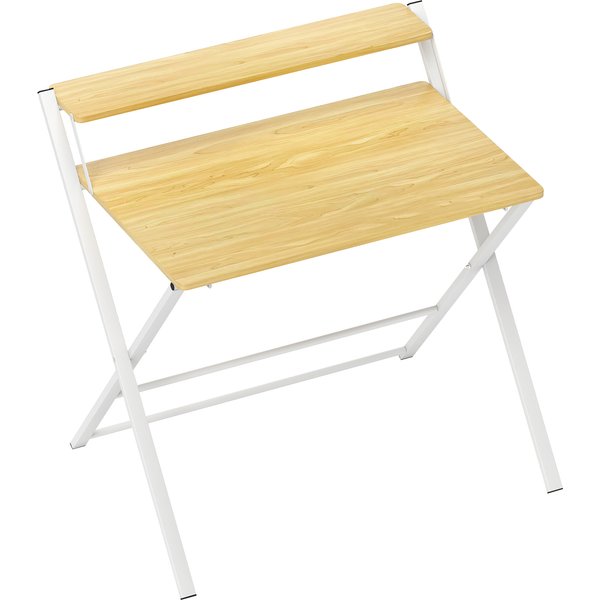 HOMCOM Compact Folding Desk for Small Spaces, Foldable Computer Desk with Storage Shelf, Ideal for Home Office, Maple Wood-effect Aosom UK