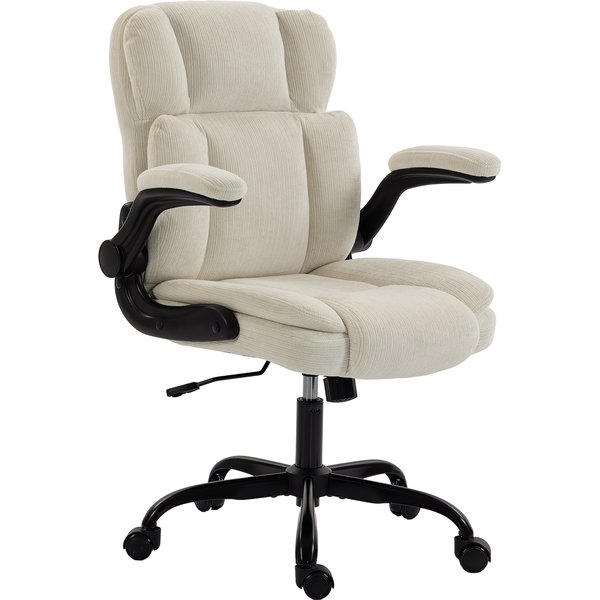Homcom Chaise De Bureau Ergonomique En Chenille, Fonction Bascule, Accoudoirs Relevables, Hauteur RéGlable, 70X67X108Cm, Beige-image