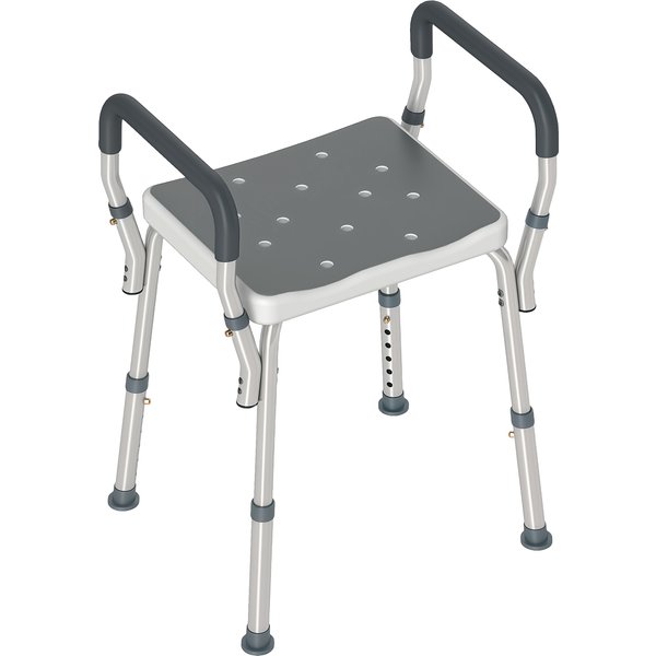 HOMCOM Portable Shower Stool, Non-Slip Shower Chair with Adjustable Height, Rust-Free Aluminium Bath Chair, Grey Aosom UK