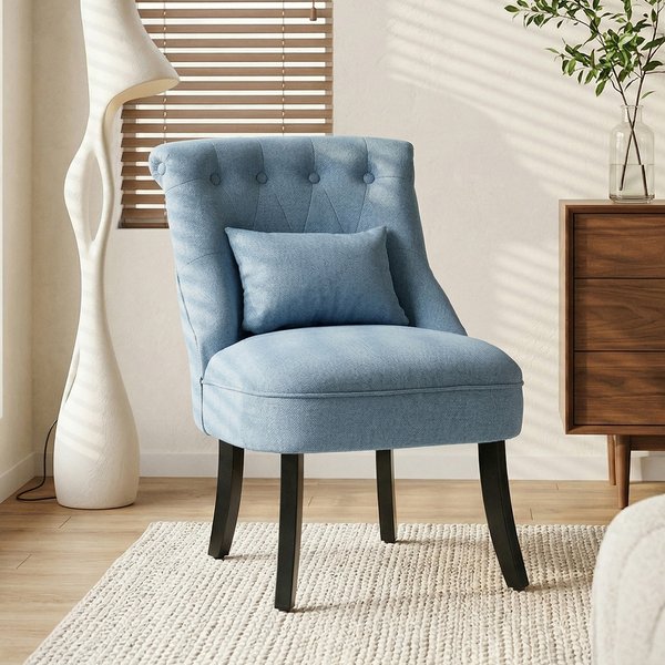 HOMCOM Fabric Single Sofa Dining Chair Tub Chair Upholstered W/ Pillow Solid Wood Leg Home Living Room Furniture, Cat Scratch Anti, Blue Aosom UK