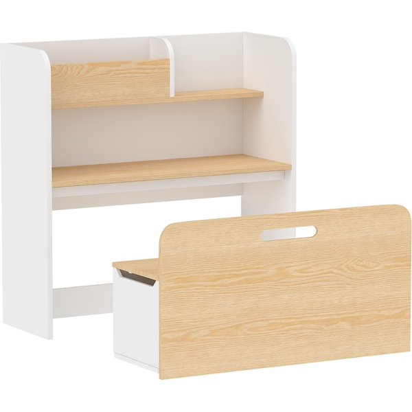 Aiyaplay Bureau Et Chaise Pour Enfant 5 En 1 Avec BibliothèQue Et Banc Coffre à Roulettes, Pour 3 à 8 Ans, Blanc-image