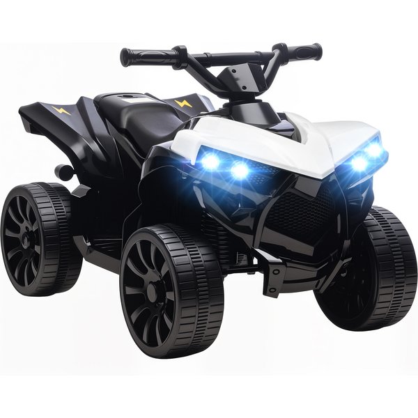 AIYAPLAY 6V Kids ATV, 4 Wheeler Electric Ride on Car with Music and LED Headlights, for Ages 18-56 Months Boys and Girls, White