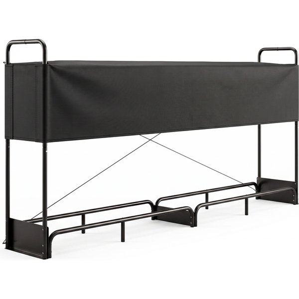 Outsunny Brennholzregal für Innen & Außen aus verzinktem Stahl mit Abdeckung und Tasche aus Oxford 600D, Tragfähigkeit 500 kg, für Kaminholz, 260x38x118 cm, Schwarz Aosom