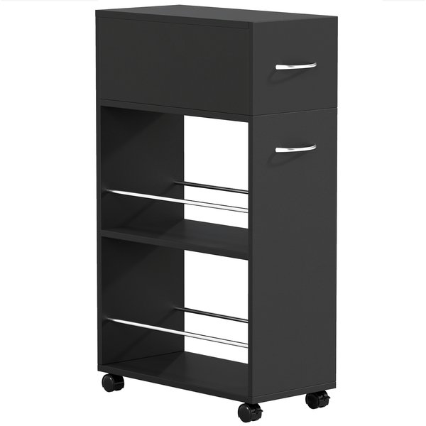 HOMCOM Rolling Storage Unit, 3-Tier Kitchen Cart Trolley with Drawer, Surface Top and 4 Universal Wheels, Black
