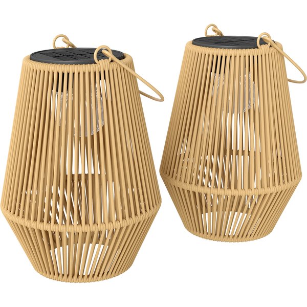 Outsunny Lot De 2 Lanternes Solaires Suspendues ExtéRieur, Lampes De Jardin En RéSine TresséE Avec Allumage Automatique, Marron-image