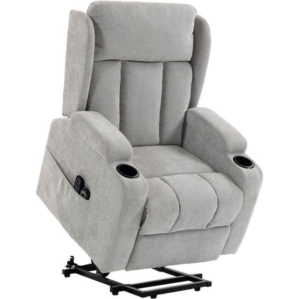 Homcom Fauteuil Releveur ÉLectrique Massage Et Chauffage, Fauteuil Relax ÉLectrique En Chenille, Appui-TêTe Pliable, Gris Clair-image