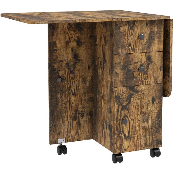 HOMCOM Multi-Storage Six-Person Drop Leaf Dining Table - Rustic Brown Aosom UK