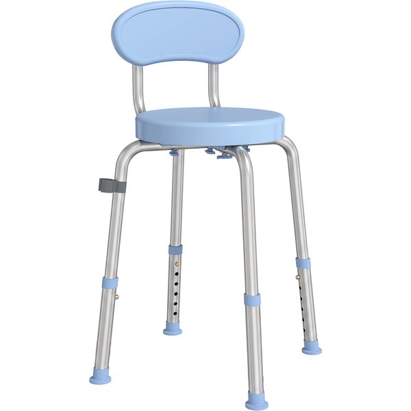 HOMCOM 360° Swivel Shower Stool with Aluminium Frame, 5-Level Adjustable Height, Backrest, Non-Slip Shower Chair for Elderly