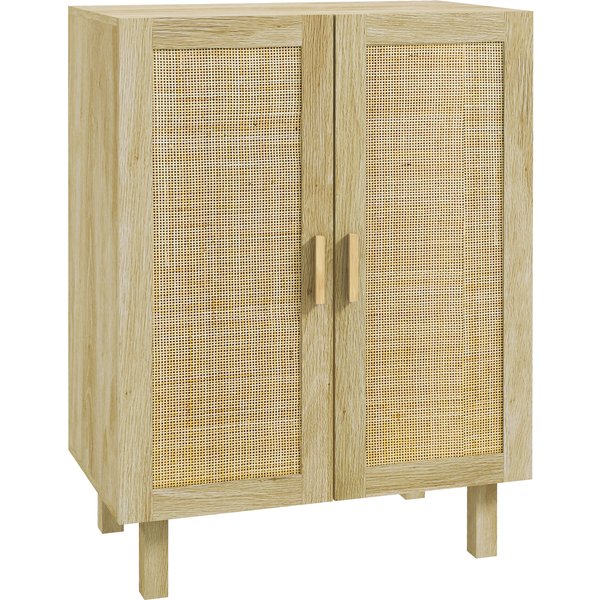 Homcom Buffet Haut Meuble De Rangement Design BohèMe Double Portes Avec 3 éTagèRes En Cannage - 73 X 41 X 102 Cm-image