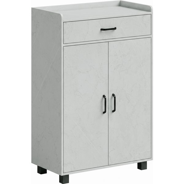 Homcom Meuble à Chaussures, Armoire à Chaussures Avec 2 Portes, Tiroir, 5 Compartiments Et ÉTagèRes RéGlables, Gris-image