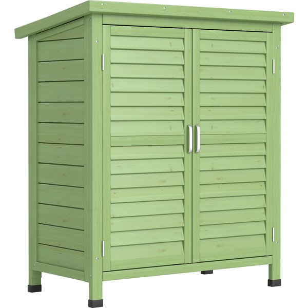 Outsunny Garden Shed Wooden Garden Storage Shed 2 Door Unit Solid Fir Wood Garage Tool Organisation Cabinet, 87L x 46.5W x 96.5Hcm, Green