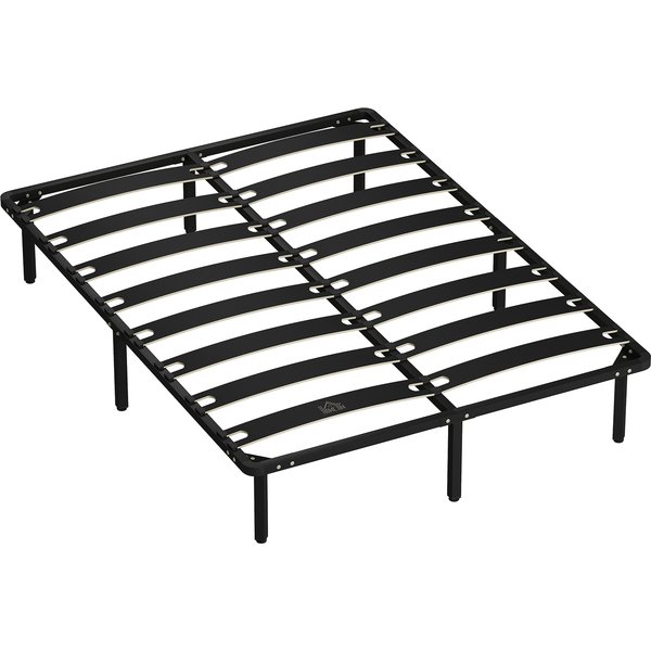 Homcom Cadre De Lit 140 X 190 Cm, Lit 2 Personnes Avec Sommier à Lattes En Bois Massif Et Pied, Avec Rangement Au-Dessous, Noir-image