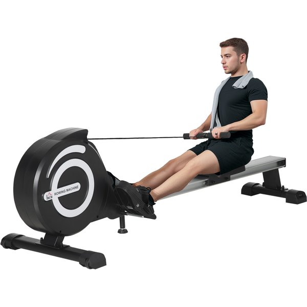Homcom Rameur D'appartement Appareil De Fitness Et Musculation MagnéTique Pliable éCran Lcd 8 Niveaux GlissièRe Silencieux En Aluminium Noir-image