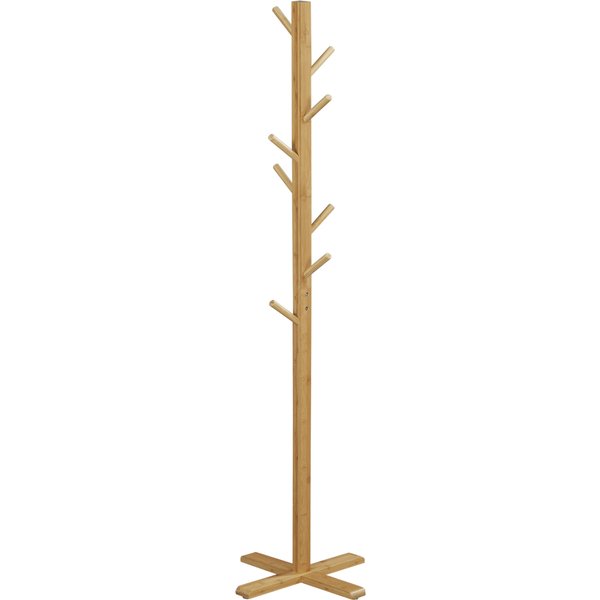 Homcom Portemanteau En Bambou, Portant à VêTements Avec 8 PatèRes, Pour Couloir, Chambre, Buanderie, Bois Naturel-image
