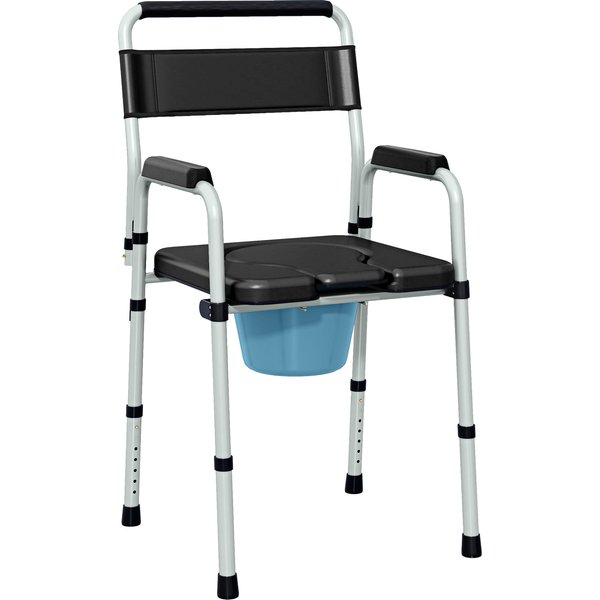 HOMCOM Lightweight Non-Slip Commode, Height Adjustable Commode Toilet Chair with Arms and Back, Black
