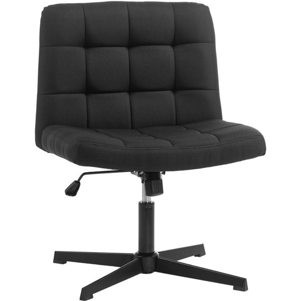 HOMCOM Armless Office Chair, Cross Legged Linen Computer Desk Vanity Chair with Wide Seat, Rocking Function, Black