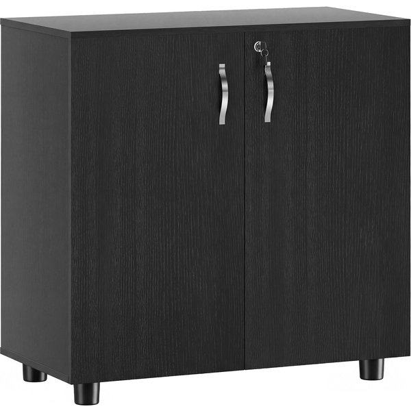 Vinsetto Meuble De Bureau Porte-Documents Polyvalent Avec Serrure, 2 Portes Et ÉTagèRe Interne, 80X40X80 Cm, Noir-image