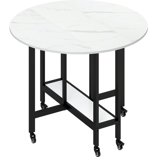 Homcom Table à Manger Pliante Sur Roulettes, Table De Cuisine Pour 4 Personnes Avec ÉTagèRe IntéGréE, 100 X 100 X 75 Cm, Blanc-image