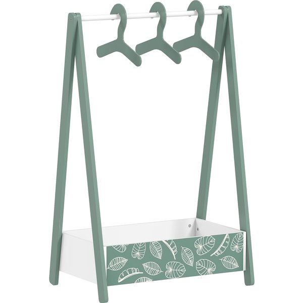 AIYAPLAY Baby Clothing Rack with Hangers, Storage Shelf for Bedroom, Leaf Theme, for Ages 3-6, Green