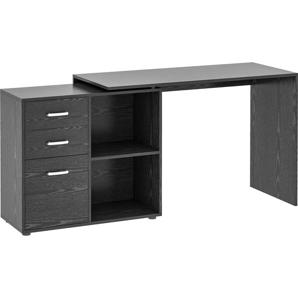 Homcom Bureau D'angle Bureau Droit Modulable Table De Salle à Manger 2 En 1 Bureau Informatique Tiroirs X 3 + 2 Niches Mdf Noir-image
