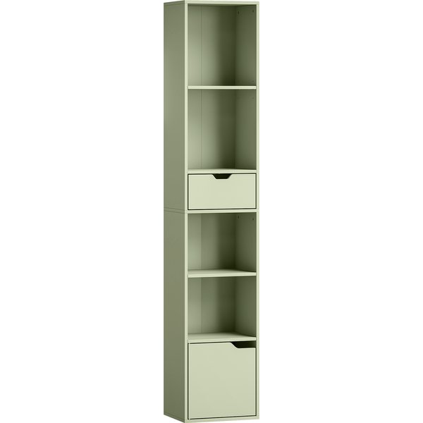 HOMCOM 6-Tier Bookcase, Tall Narrow Bookshelf with Drawer and Door - Green